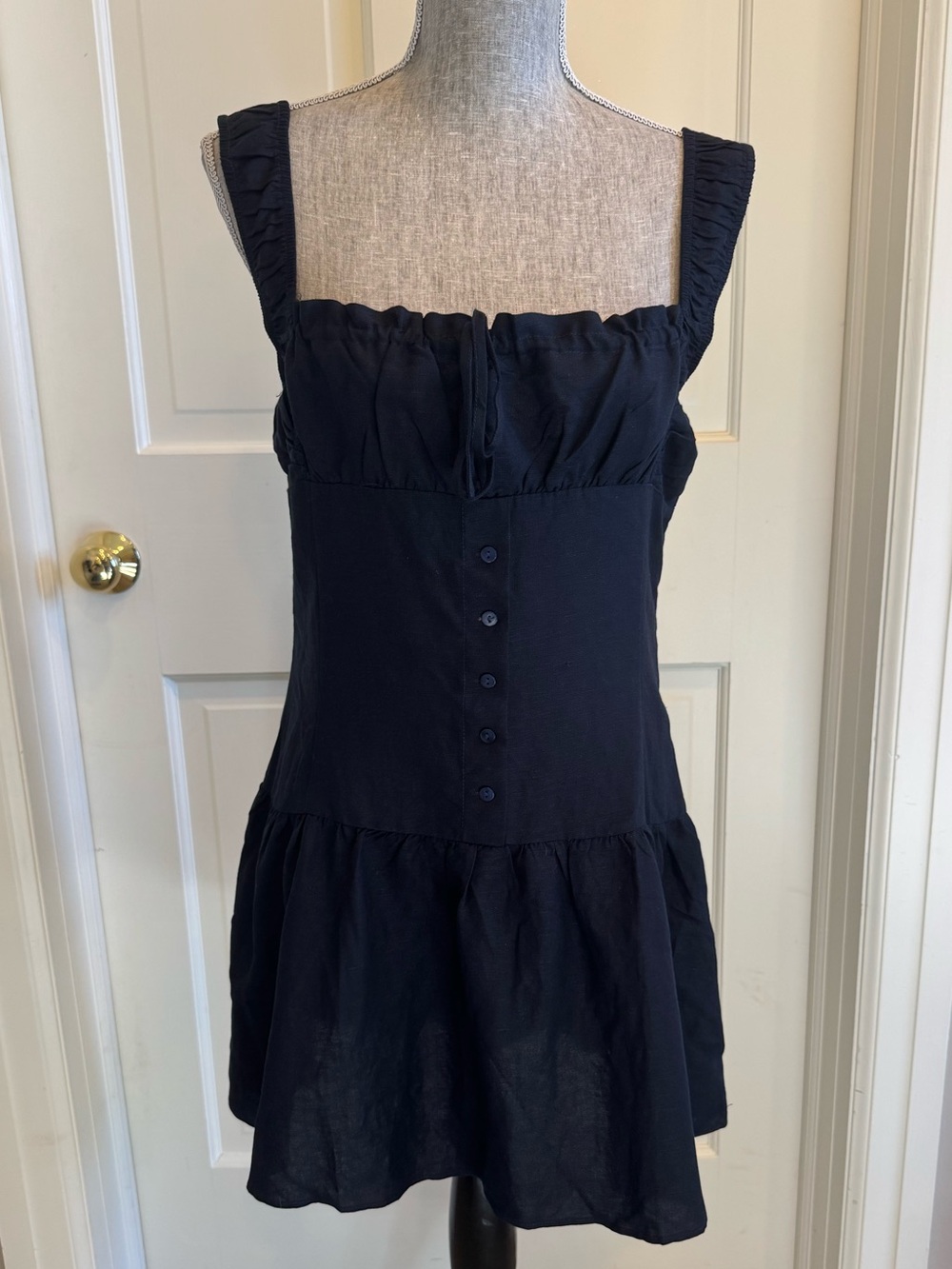 NWT Lioness Navy Milkmaid Tie-Front Mini Dress